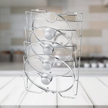 

Behogar 5-Layer Pot Lid Holder Storage Organizer Metal Wall Door Mount Rack Shelf for Home Bar Kitchen Supplies Pan Lid Tools