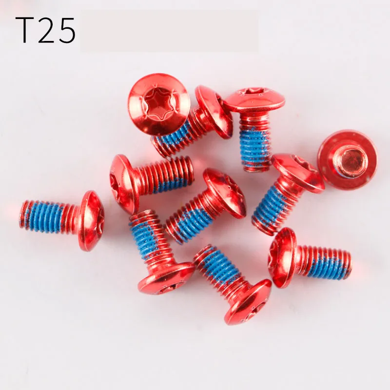 T25 Red 12PCS Винт T25, Ручка Руля, винт, дисковый тормоз, диск дисковый, флягодвинтовая клетка, винт M6* 25 мм, винт для полки, тормозной винт - Цвет: T25 Red 12PCS