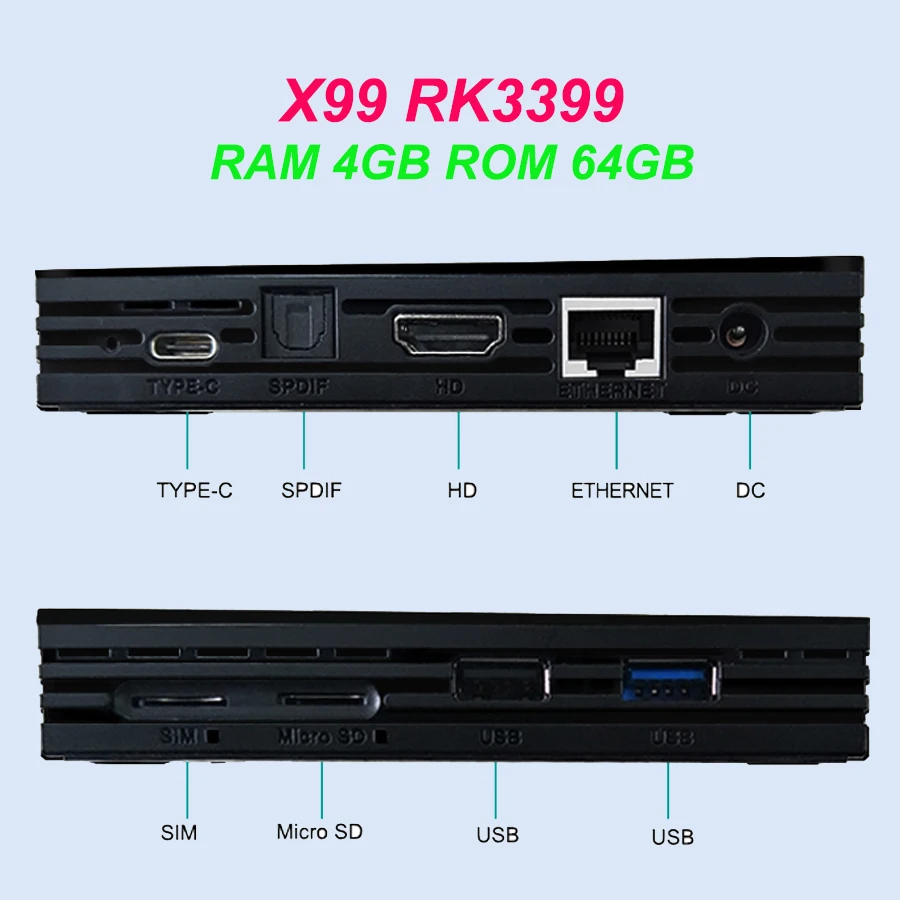 X99 Android 7,1 Smart tv BOX RK3399 4G 64G Bluetooth 4,1 wifi 2,4G 5G двухдиапазонный 1000M LAN USB3.0 TYPE-C телеприставка 4K Ultra HD