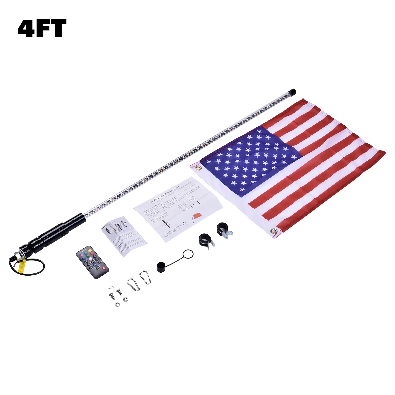 3FT/4FT/5FT/6FT LED Whip Light RGB 9-32V DC Waterproof Remote Control Lamp Ultra Bright Flagpole With Flag For Jeep | Автомобили и