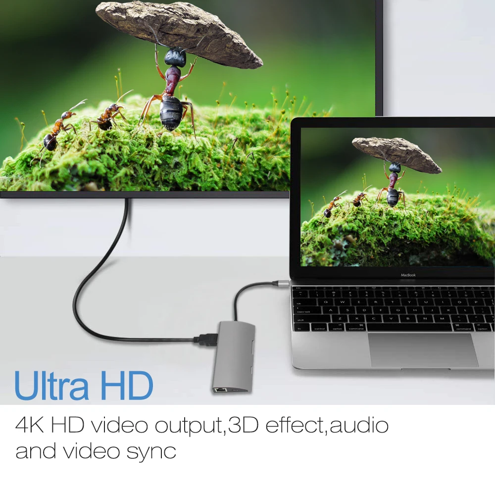 USB C концентратор USB3.0 HDMI VGA RJ45 Gigabit Ethernet SD/TF PD AUX зарядный адаптер USB C док-станция Тип c концентратор конвертер 9 в 1