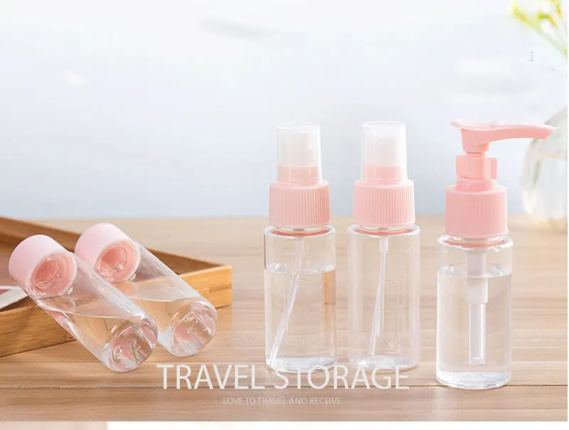 makeup bag 7pcs/Set Portable Spray Refillable Bottles Kit Plastic Makeup Container Home Travel Empty Spray Refill Bottles pouch