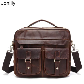 

Jonlily Men's Genuine Leather Shoulderbag Briefcase Business Handbag Vintage Messenger Crossbody Bag 12-inch Laptop Bag -KG349