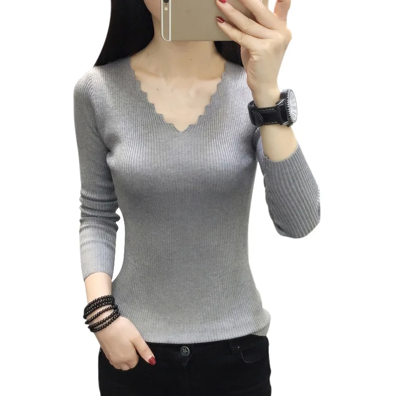 Women Sweaters Autumn Winter Knitted Warm Ladies Jumper Slim Stretch Sweater Solid Color Female Pullover