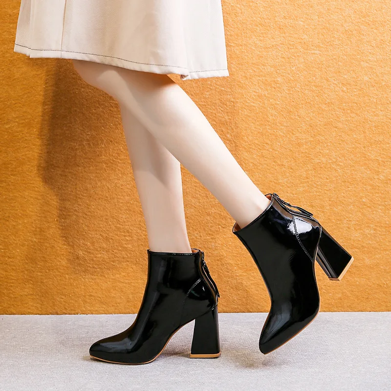 

Chunky Heel Pointed-Style Short Boots Women's 2019 Autumn And Winter New Style High-Heel Europe And America Stroke Zipper Versat