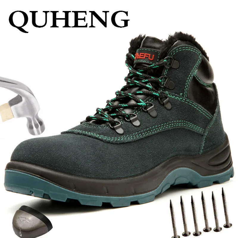 QUHENG Safety Work Boots Shoes for Men Protective Working Safety Steel Toe Anti-smashing New Design Winter Shoes Dropshipping afbeelding