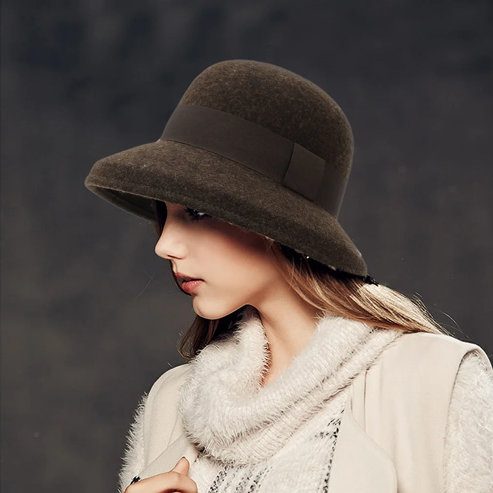 

Spring Ladies Fedoras Hat Women French Retro Wool Fedora Cap Female Photography Shopping Party Elegant Pure Color Hats H7242