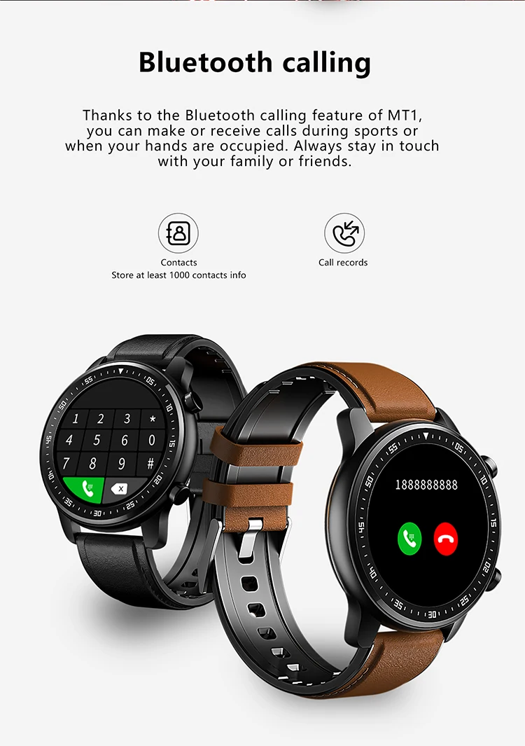 MT1 Fashion Bluetooth Phone Smart Watch Men's