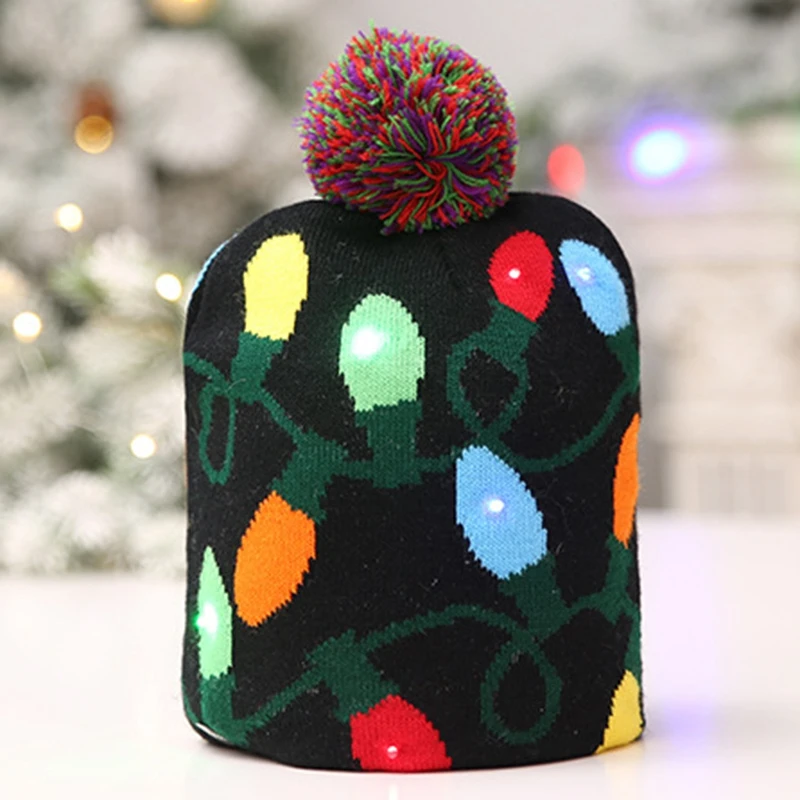 Светодиодный светильник, хлопковая Рождественская шапка, вязаная Шапочка, шапка для детей, взрослых, детей, шапка для рождественской вечеринки, подарки на год