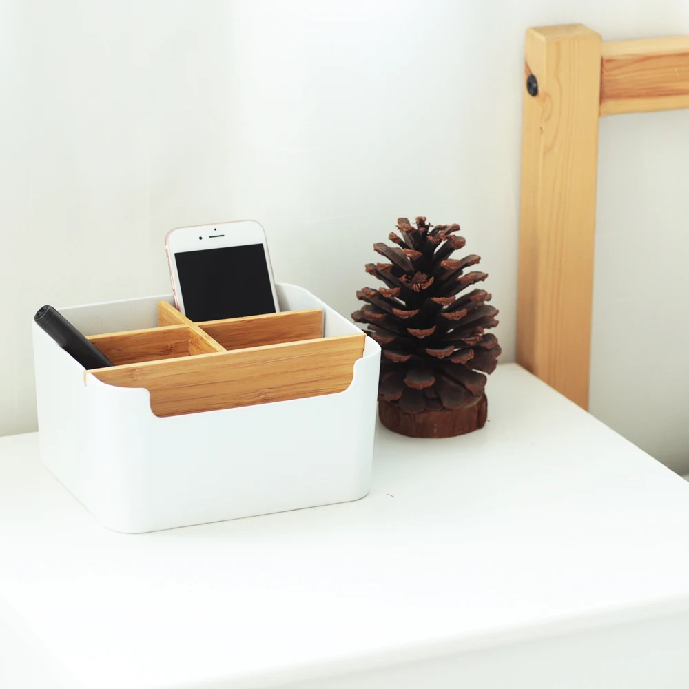 Organizador d maquillaje para escritorio de bamb ZEN'S, soporte para