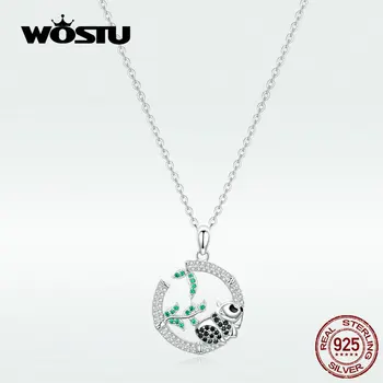 

WOSTU 2020 New Design Bamboo & Panda Necklace Authentic 925 Sterling Silver Circle Shape Adjustable Necklace BNN079