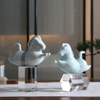

Modern Creative Abstract Running Ceramic Horse Statue Home Crafts Room Decor Objects Offic Geometric Polygon Crystal Sculpture