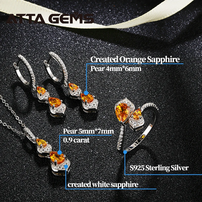 Conjunto de jóias de prata esterlina laranja
