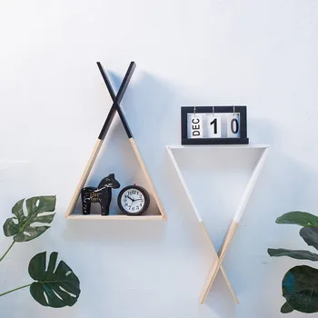 

Nordic Modern Creative Wall Geometric Wooden Shelf Bedroom Living Room Home Decoration Accessories Durable Storage Rack 1 piece