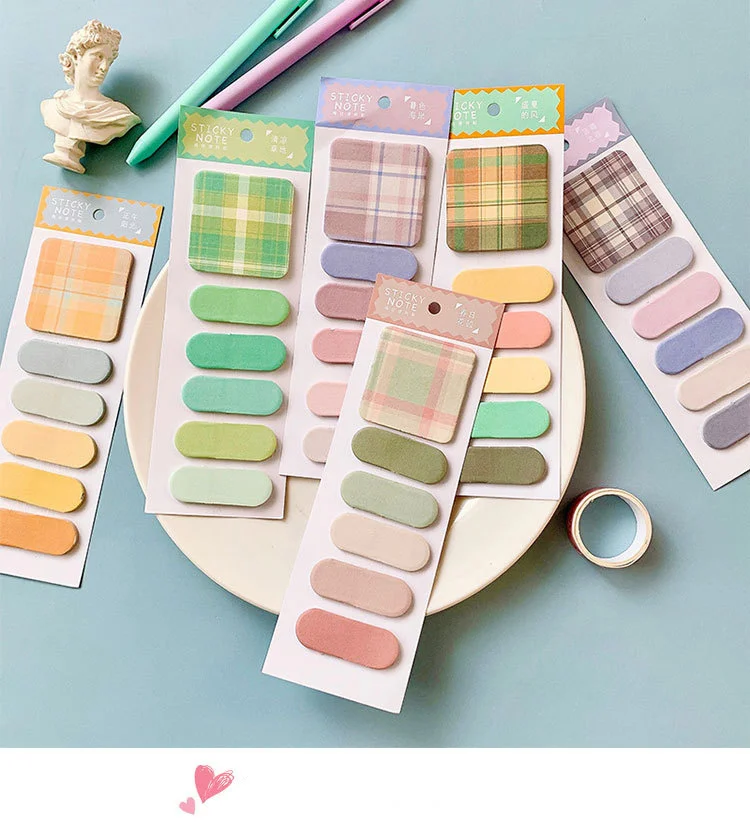 Ins BM Style Colorful Plaid Sticky Notes 20 Sheets Diy Creative Index Bookmark Student Planner Stickers cute Stationery