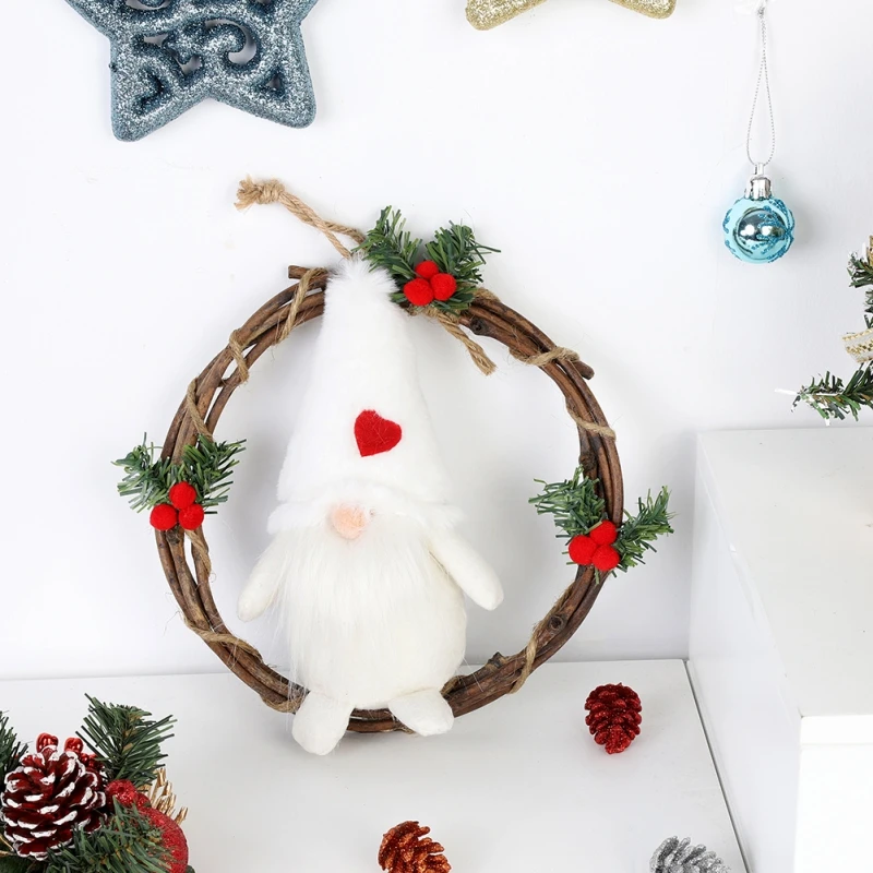 Christmas Garlands Plush Dolls Gnome Santa Xmas Tree Door Rattan Wreath With Swedish Hanging For Wall Window Hall Decor