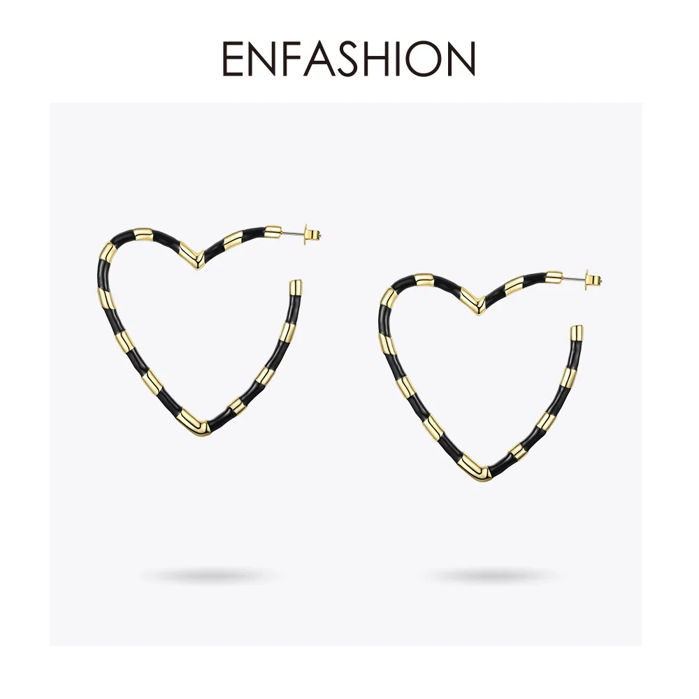 ENFASHION, большие серьги-кольца в форме сердца для женщин, аксессуары, золотой цвет, массивные разноцветные обручи, серьги, модное ювелирное изделие E191097 - Окраска металла: Black color