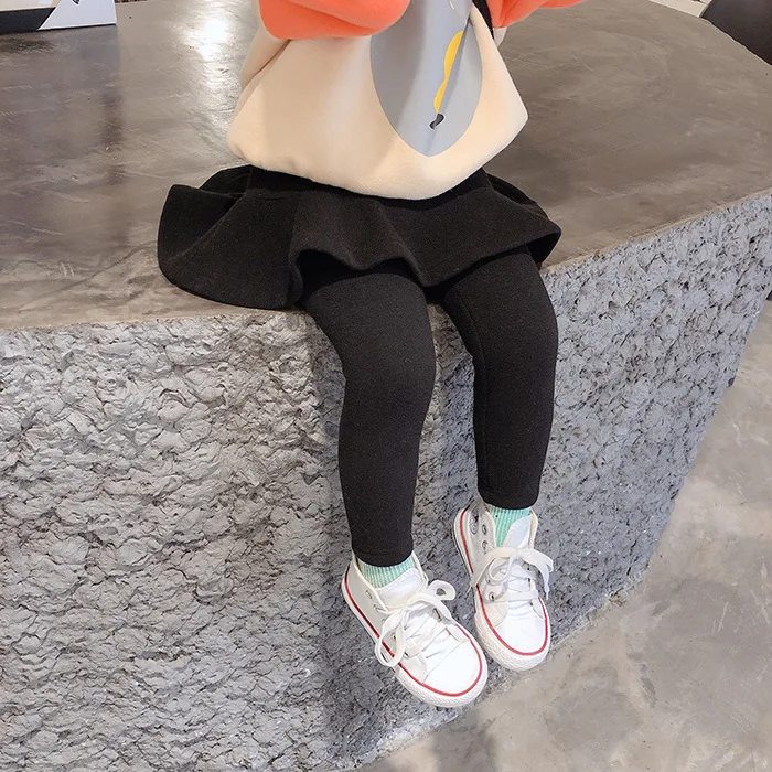 Autumn Winter cute girls warm thick pantskirt baby girl mirco velvet lining leggings with skirt