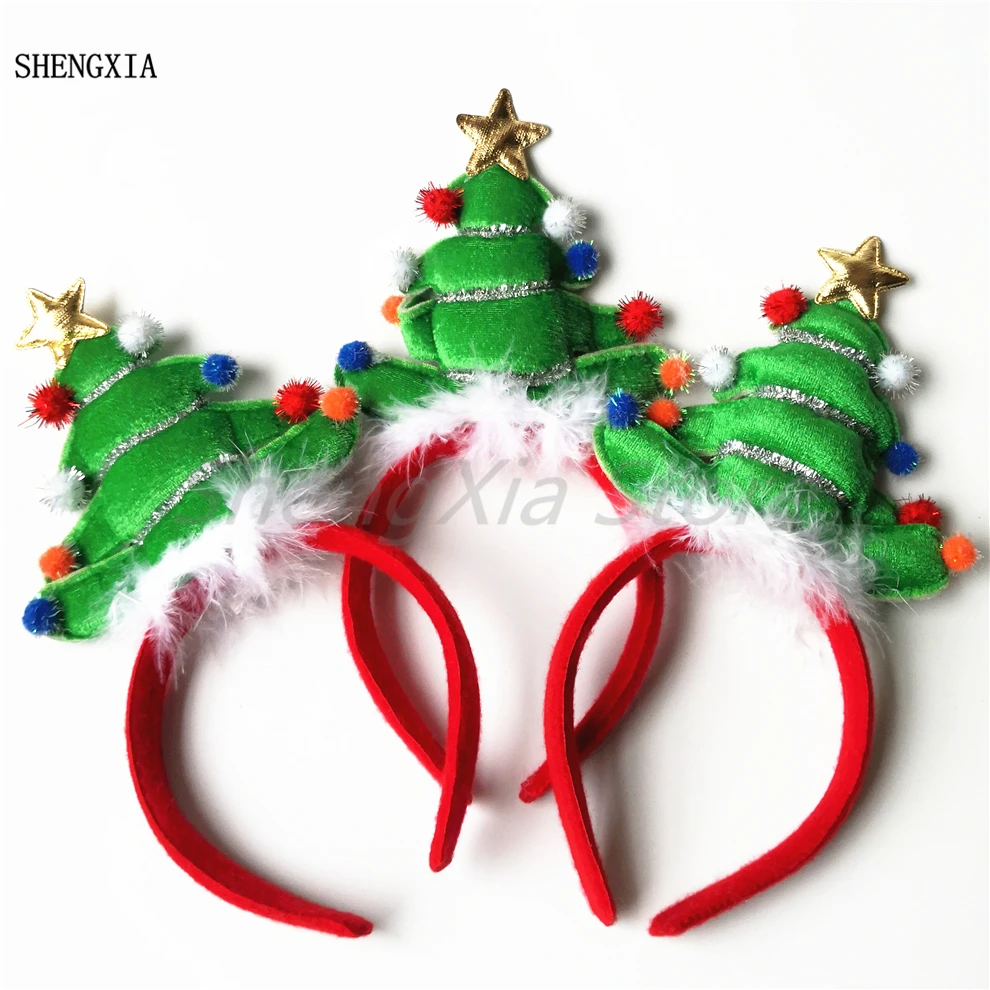 

New Christmas Dress Up Props New Year Atmosphere Headwear Party Colored Hair Balls Christmas Tree Decoration Headband Headwear