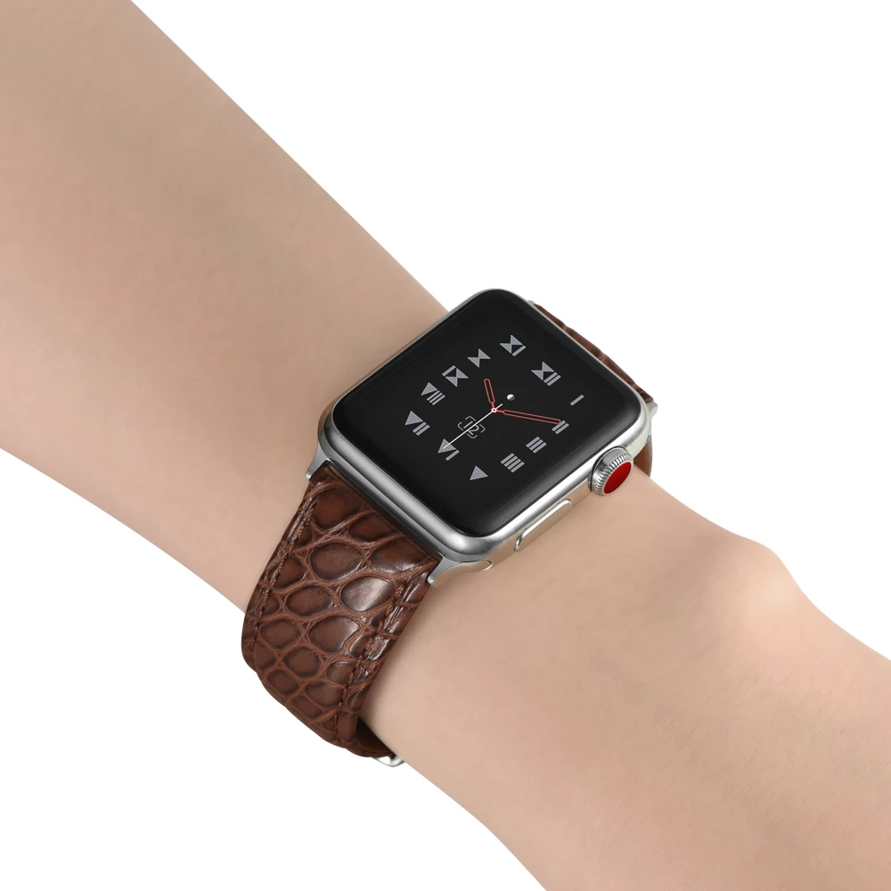 Кожаный ремешок для часов apple watch 1/2/3/4, 42 мм, 38 мм, версия наручных часов iWatch, и apple watch Band 44 мм 40 мм скруглённый крокодил наручных часов iwatch, ремешок для часов