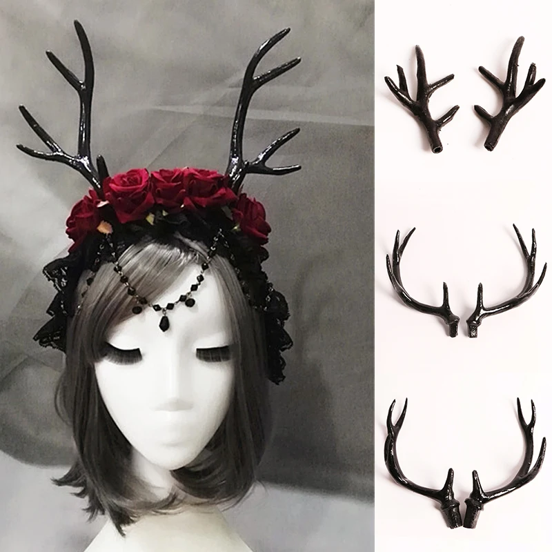 Simulation Plastic Deer Antlers Decor for Cosplay Black Deer Antlers Artificial Deer Horn Headband DIY Accessory Halloween Props