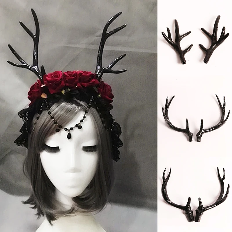 Simulation Plastic Deer Antlers Decor Cosplay Black Deer Antlers Artificial Deer Horn Headband DIY Accessory Halloween Props