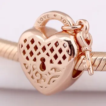 

Original Openwork Rose Gold Love You Lock With Key Beads Fit 925 Sterling Silver Bead Charm Bracelet Bangle Diy Jewelry