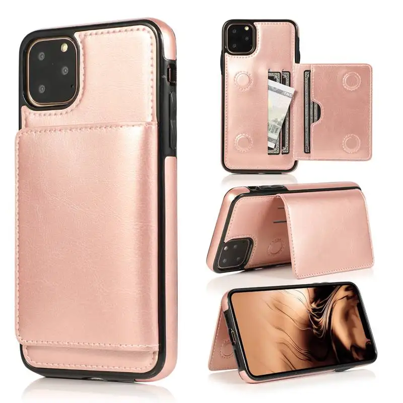 Модный Магнитный Флип кожаный чехол для iPhone XS Max XR XS X 7 8 6 6S Plus 5 5S SE 11 Pro Max двухслойный с подставкой и карманами для карт - Цвет: Rose Gold