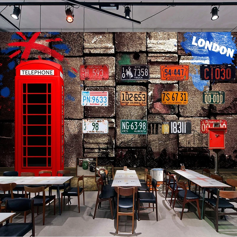 3D Self-Adhesive Waterproof Mural Wallpaper Retro Nostalgic Stereo Brick Wall Red Phone Booth Restaurant Cafe Covering | Обустройство