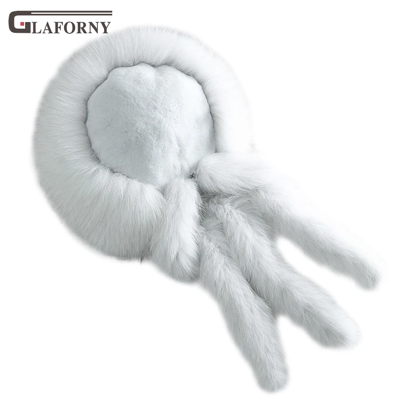 Glaforny, шапка из лисьего меха, женская зимняя шапка с пятью хвостиками, защита ушей, кисточка, Корейская версия, теплая утолщенная шапка из меха кролика рекс