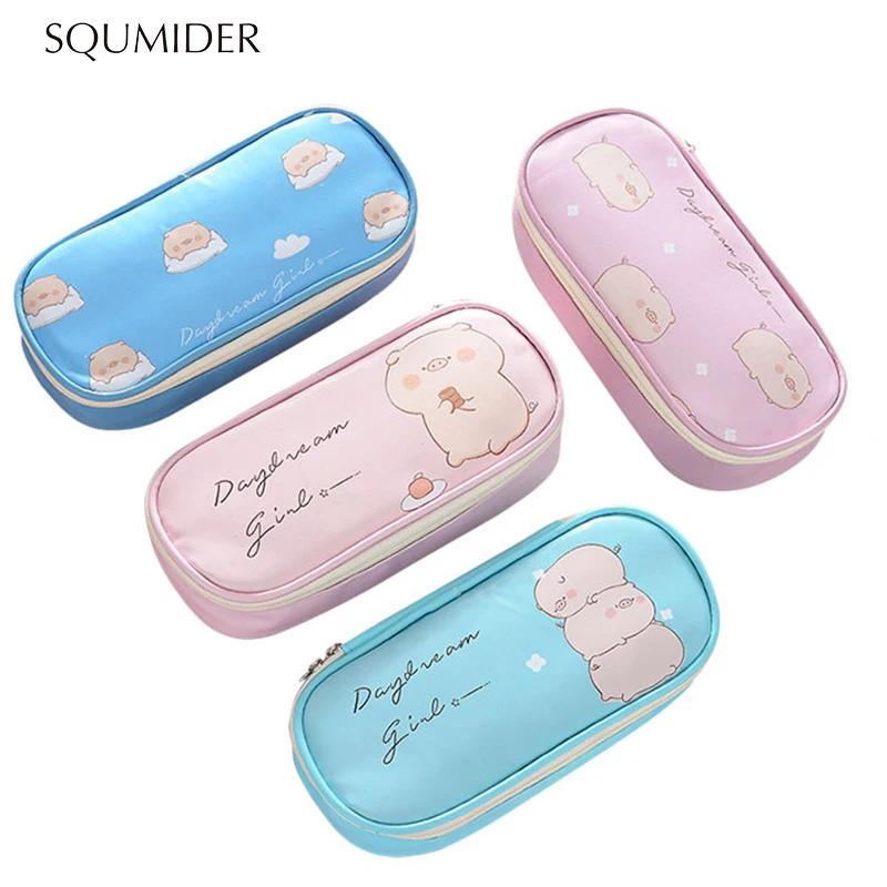 

SQUMIDER Kawaii Pencil Case PU Cartoon Pencil Box Zipper Large Bag For Student Gift Cute School Stationery Supplies