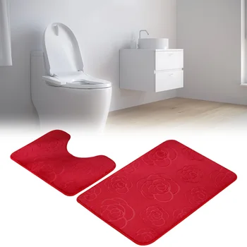 

2 Piece Flannel Absorbent Rug Sets Non Skid Bath Mat Contour Rug Comfortable Wear-Resisting Machine Washable Bathroom Supplies