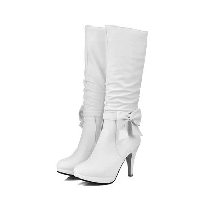 Botas femininas/женские классические белые ботинки из искусственной кожи на высоком каблуке женские повседневные осенние черные ботинки с острым носком Модные ботинки G6062 - Цвет: c