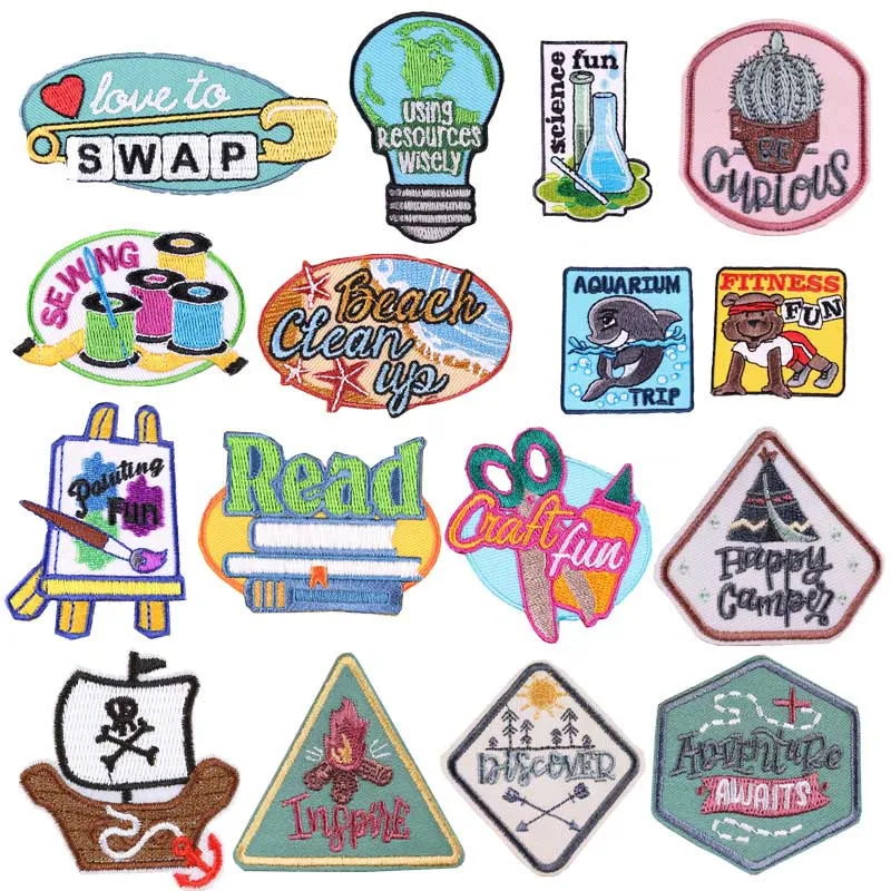 

Iron on Patch Rectangular Painting Shape Embroidered Patches for Clothing Jeans Stickers Custom Badges Creative DIY Applique E