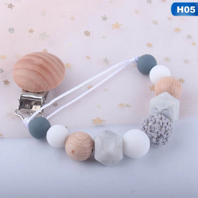 Прищепка для соски цепь деревянный держатель крепления для укачивания, успокаивающего приспособления силиконовые бусины соска анти-падение держатель младенческий Душ подарок