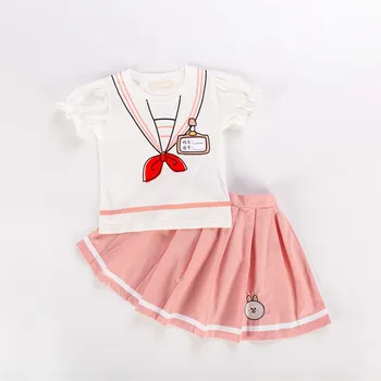 

Children's school uniform suit summer children's clothing new boy baby cartoon shorts girls baby cotton short-sleeve dress suit
