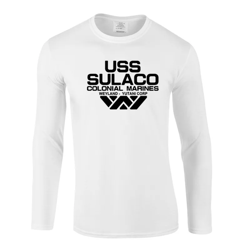 white USS Sulaco Colonial Marines Aliens Off World осенняя одежда футболка мужская футболка с длинным рукавом для мужчин повседневные футболки - Цвет: white