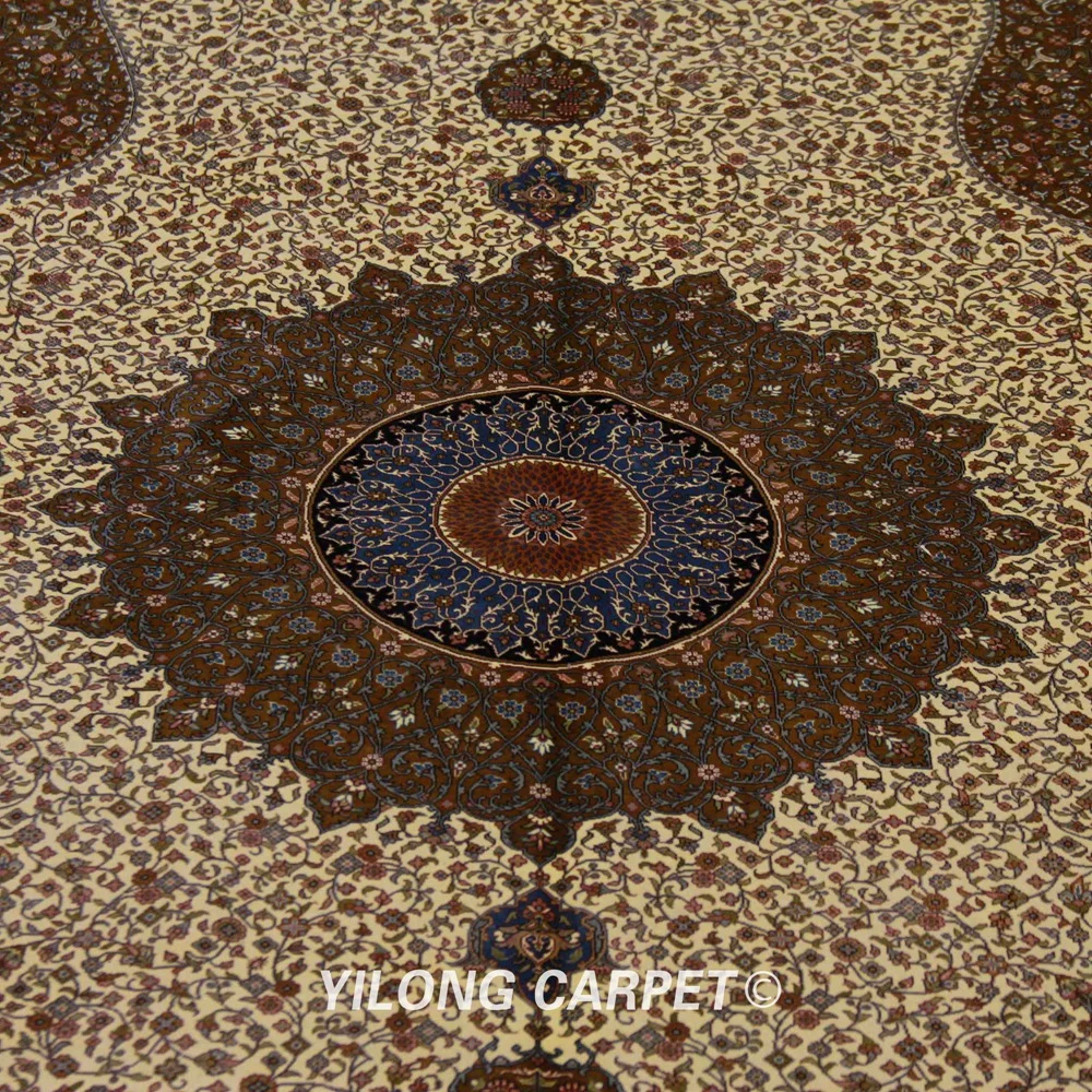 Yilong 9'x12 Тебриз шелковый ковер Большой Антикварный элегантный персидский шелк ручной ковер для комнаты (ZQG002A-9x12)