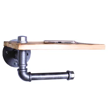 

Cast Iron Pipe Easy Install Rustic Wooden Shelf 2 In 1 Home Storage Rack Paper Holder Bathroom Toilet Industrial Hardware
