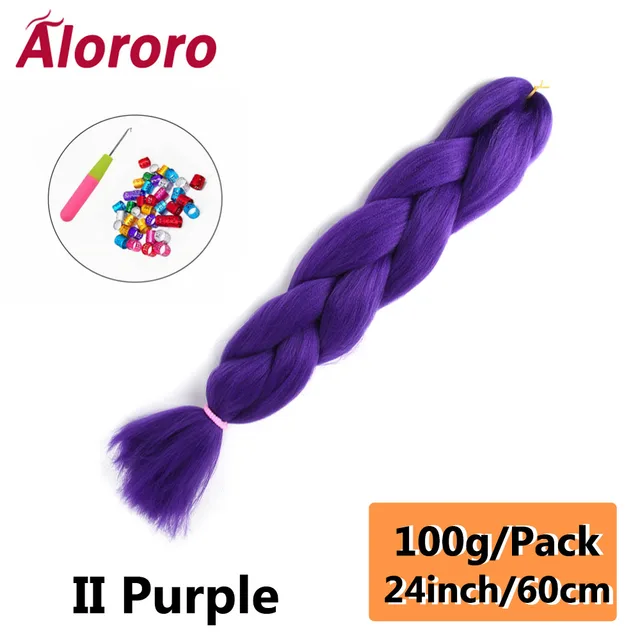 Jumbo Braid Hair Extensions Green Synthetic Braiding Hair 24 Inch Afro Blue Pink Purple Blonde Ombre Hair for Braids Alororo 24inches-II Purple
