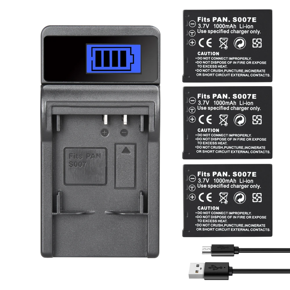 CGA S007 S007E Аккумулятор 1000 мАч CGAS007 зарядное устройство 4 2 в для Panasonic Lumix DMC TZ50 TZ15 TZ1 TZ2