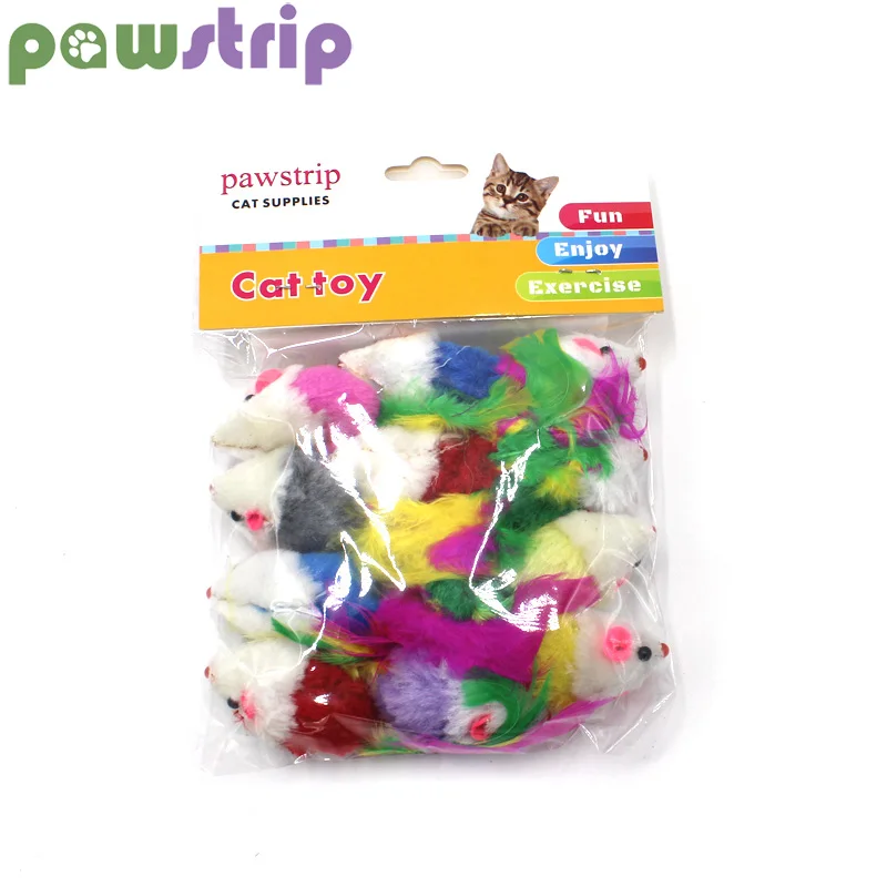 

pawstrip 12pcs/pack Colorful Feather Cat Toys False Mouse Kitten Cat Toy With Sound Rattling