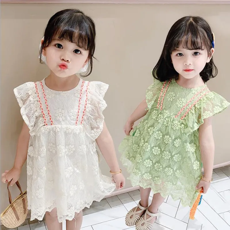 Dfxd 2020 Summer Princess Dress New Kids Girls Dress Puff Sleeve Lace