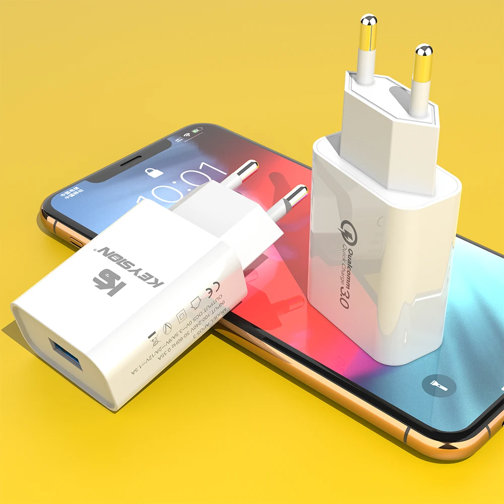 KEYSION 18 Вт Быстрая зарядка 3,0 быстрое зарядное устройство для мобильного телефона дорожное зарядное устройство USB адаптер для iPhone samsung Xiaomi Redmi; Huawei - Тип штекера: EU White