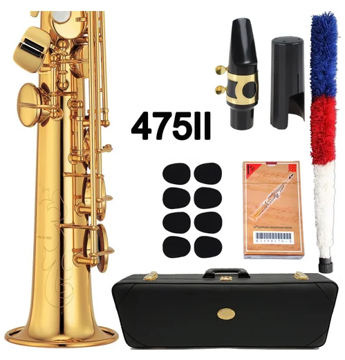 

Music Fancier Club Saxophone Soprano 475 Professional Soprano Sax Custom Gold Lacquer Mouthpiece Reeds Neck With Case