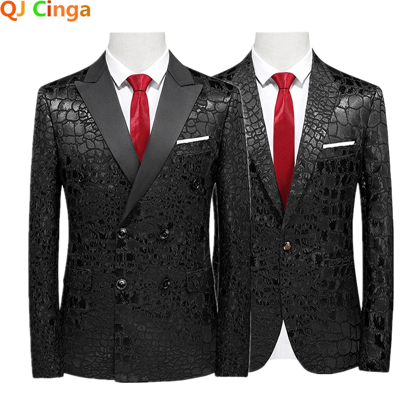 White Men's Rose Pattern Suit Jacket, Wedding Party Dress Coat, High Quality Men Slim Blazers Masculino Big Size M-6XL 4