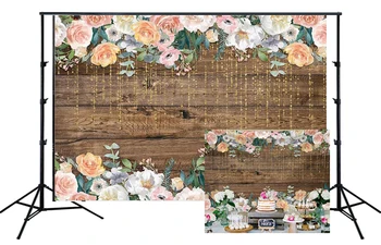 

Children Birthday party photography background wood flower glitter backdrop photo studio props dessert banner SM-321