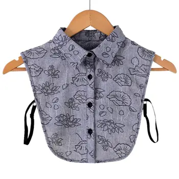 

Women Vintage Lotus Embroidery Detachable Lapel Half-Shirt Cotton False Collar