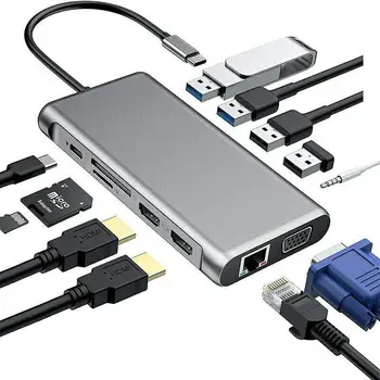 

12 in 1 Type C to USB-C USB3.0 HDMI VGA PD Hub Adapter Docking Station for MacBook
