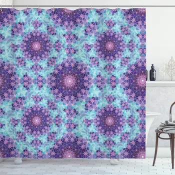 

Purple Mandala Shower Curtain Geometric Mosaic Fractal Sign of Universe Graphic Art Bathroom Decor Set with Hooks 70" Long Mauve